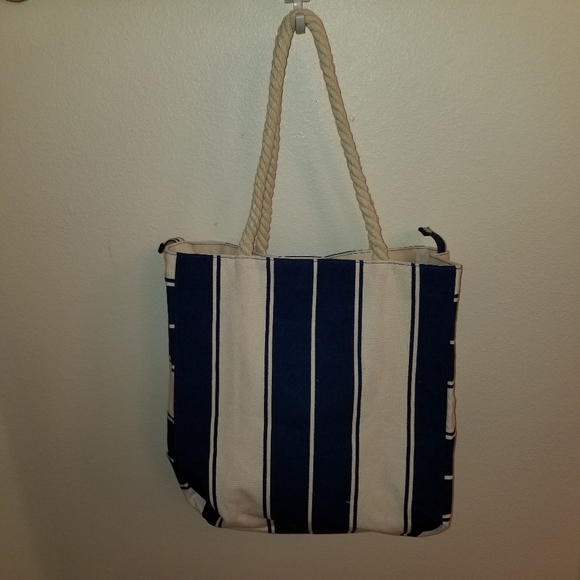 1153B NEW Lancome Authentic Blue White Canvas Tote - Picture 13 of 15